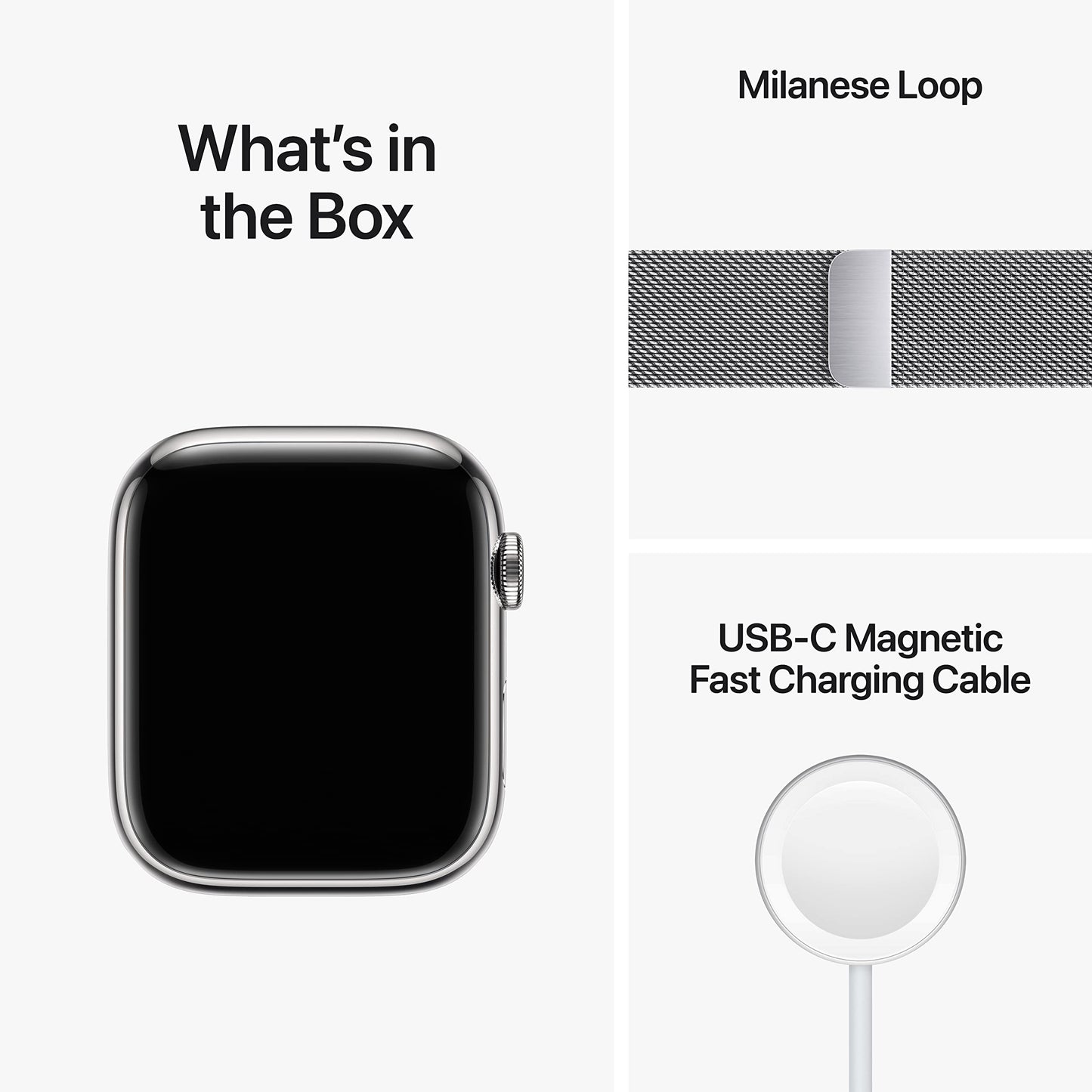 Apple Series 8 GPS+Cellular 45mm Silver SS Case Milanese Loop - Silver - MNKG3LL/A