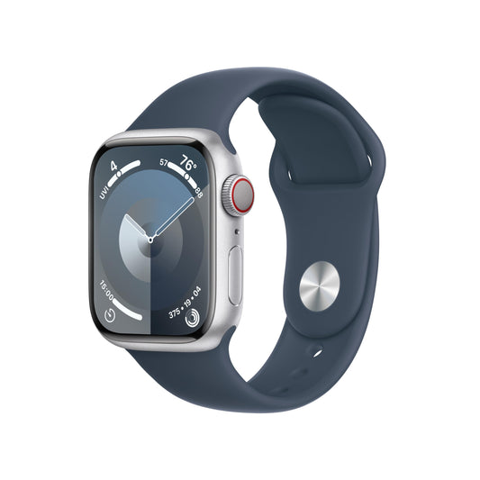 Apple Watch Series 9 (GPS + Cellular) 41mm Aluminum Case with Storm Blue Sport Band - S/M - Silver - MRHV3LL/A