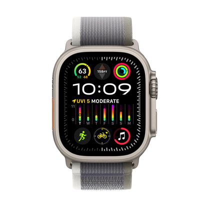 Apple Watch Ultra 2 (GPS + Cellular) 49mm Titanium Case with Green/Gray Trail Loop S/M - MRF33LL/A