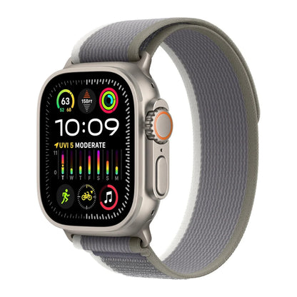 Apple Watch Ultra 2 [GPS + Cellular 49mm] Smartwatch with Rugged Titanium Case & Green/Grey Trail Loop M/L - MRF43LL/A