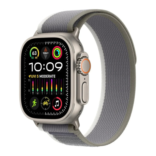 Apple Watch Ultra 2 [GPS + Cellular 49mm] Smartwatch with Rugged Titanium Case & Green/Grey Trail Loop M/L - MRF43LL/A